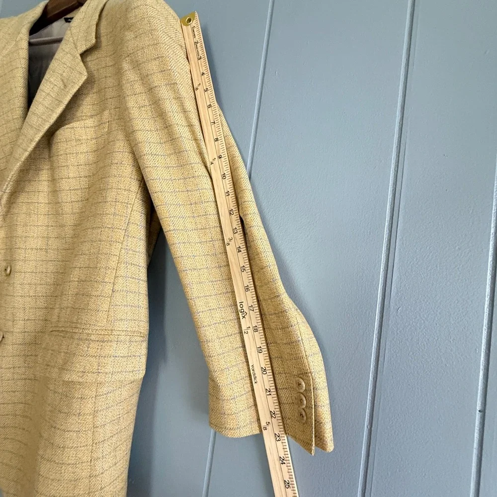 Vtg Maus & Hoffman 100% Cashmere Blazer Mens 42R Yellow Windowpane Quiet Luxury